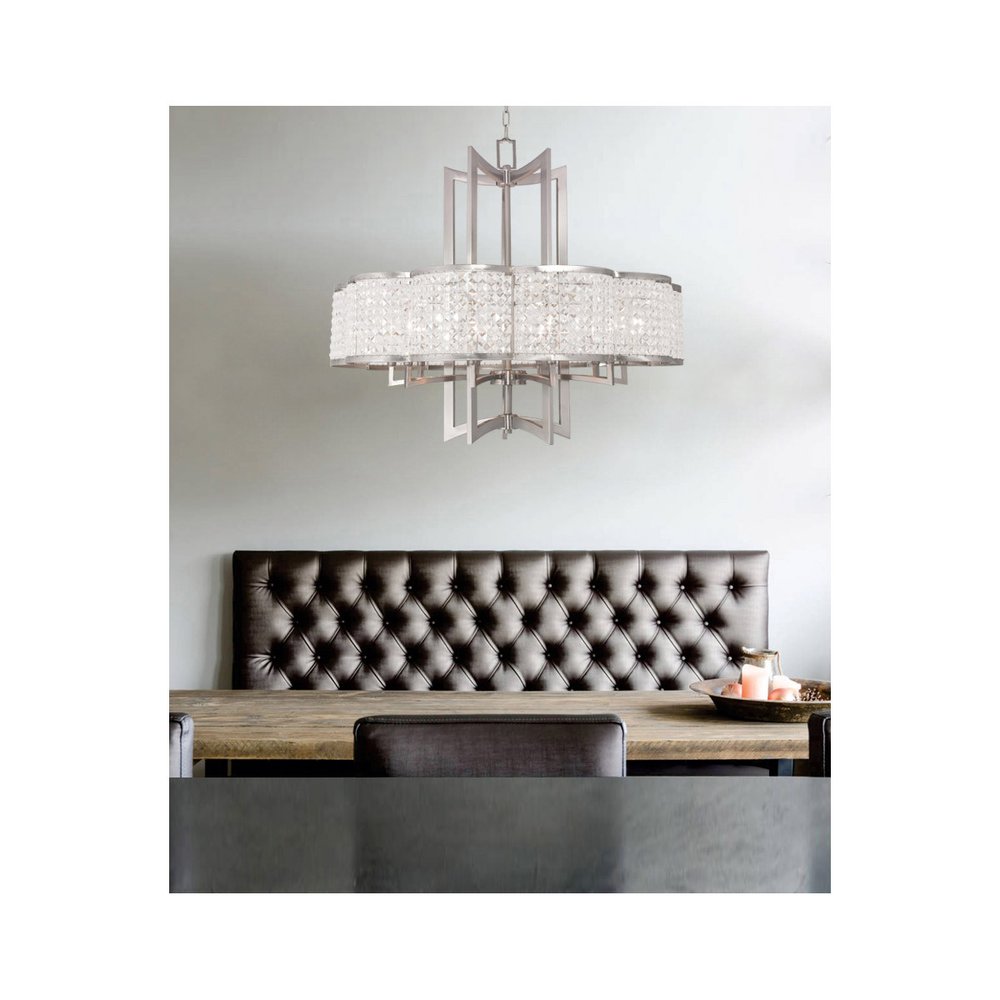 Nickel Eight Light Metal Dimmable Chandelier With Shades HomeRoots