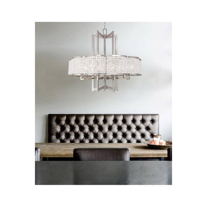 Nickel Eight Light Metal Dimmable Chandelier With Shades HomeRoots