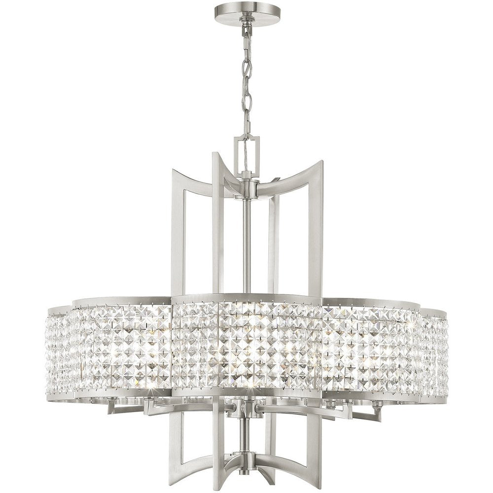 Nickel Eight Light Metal Dimmable Chandelier With Shades HomeRoots