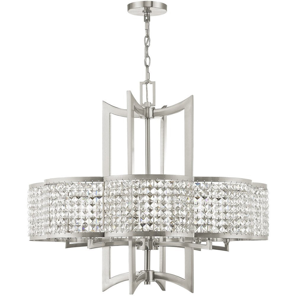 Nickel Eight Light Metal Dimmable Chandelier With Shades HomeRoots