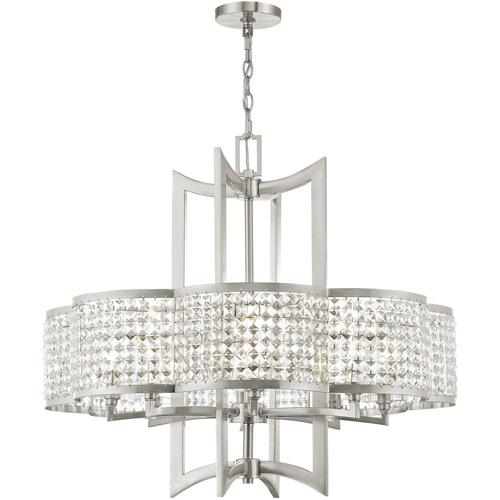 Nickel Eight Light Metal Dimmable Chandelier With Shades HomeRoots