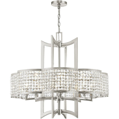 Nickel Eight Light Metal Dimmable Chandelier With Shades HomeRoots
