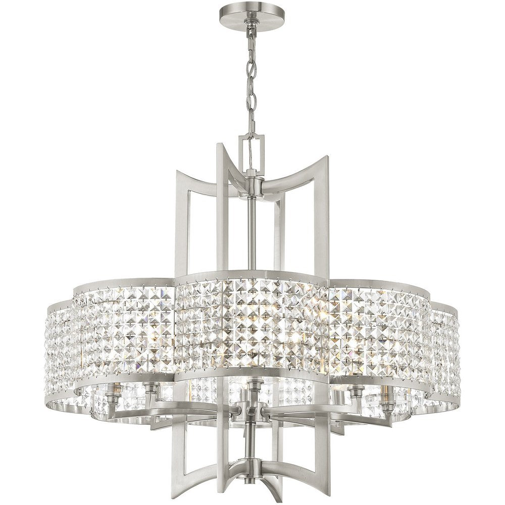 Nickel Eight Light Metal Dimmable Chandelier With Shades HomeRoots