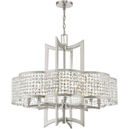 Nickel Eight Light Metal Dimmable Chandelier With Shades HomeRoots