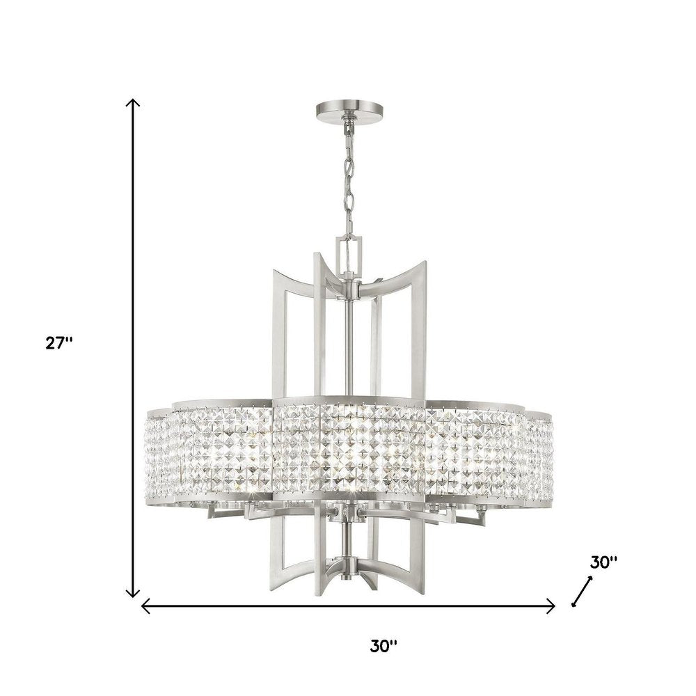 Nickel Eight Light Metal Dimmable Chandelier With Shades HomeRoots