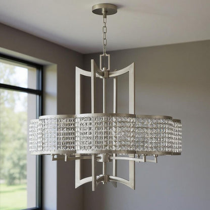 Nickel Eight Light Metal Dimmable Chandelier With Shades HomeRoots