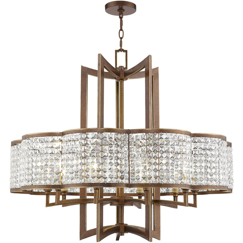 Bronze Ten Light Metal Dimmable Chandelier With Shades HomeRoots