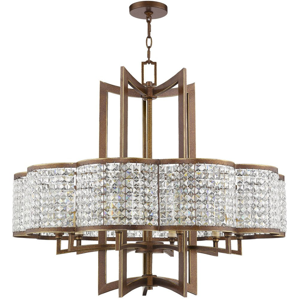 Bronze Ten Light Metal Dimmable Chandelier With Shades HomeRoots