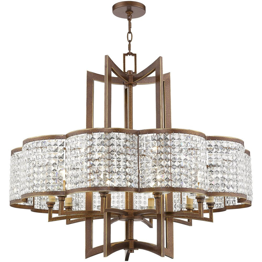 Bronze Ten Light Metal Dimmable Chandelier With Shades HomeRoots
