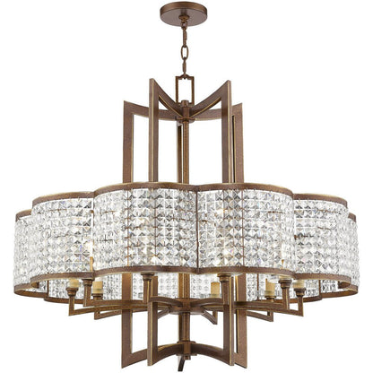 Bronze Ten Light Metal Dimmable Chandelier With Shades HomeRoots