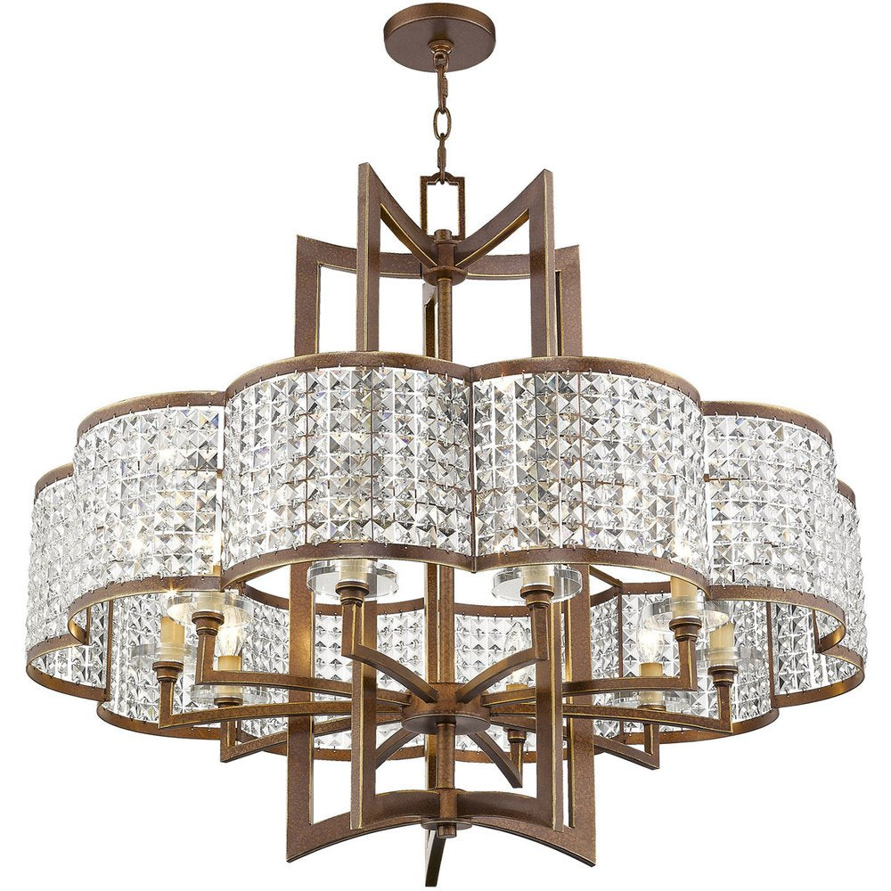 Bronze Ten Light Metal Dimmable Chandelier With Shades HomeRoots