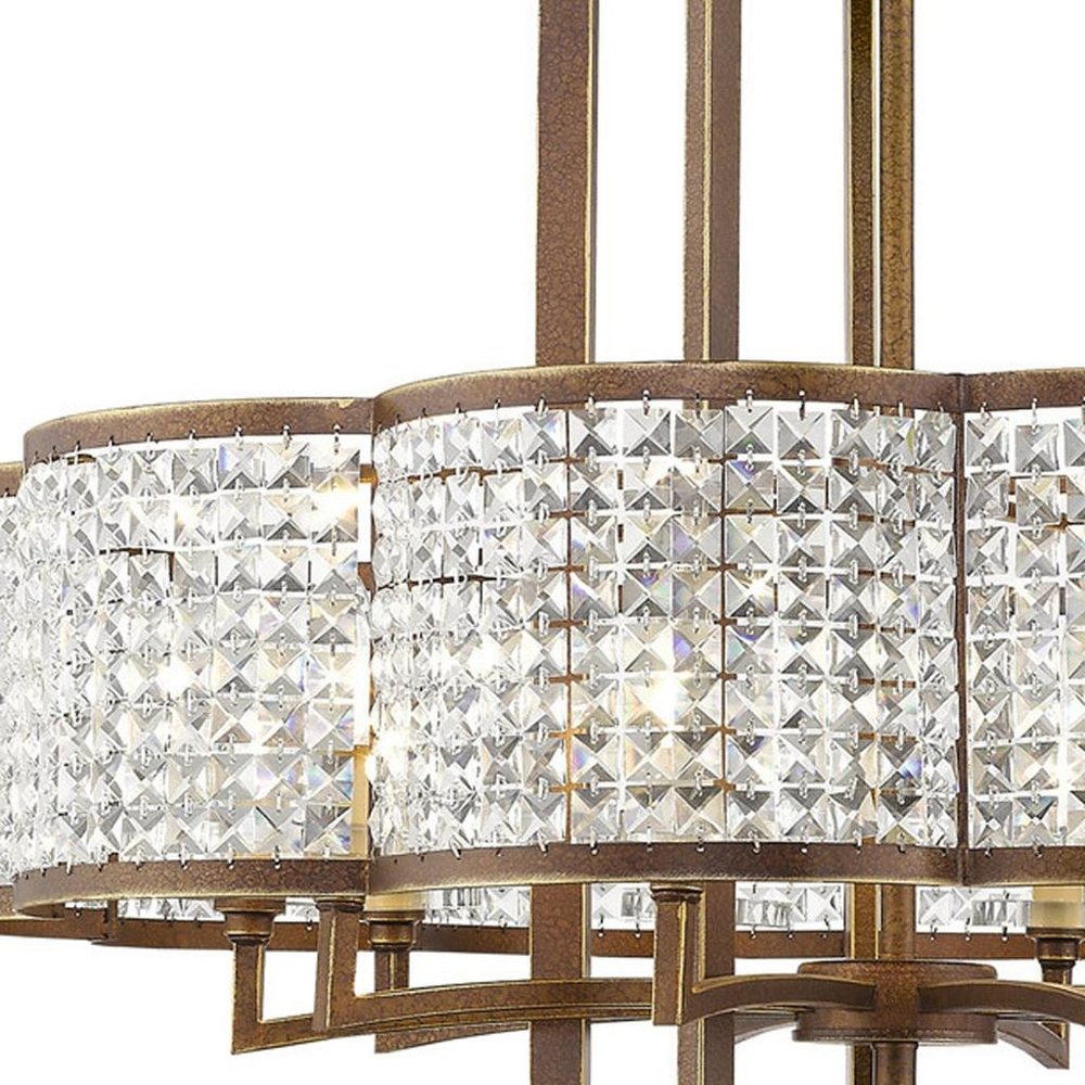 Bronze Ten Light Metal Dimmable Chandelier With Shades HomeRoots
