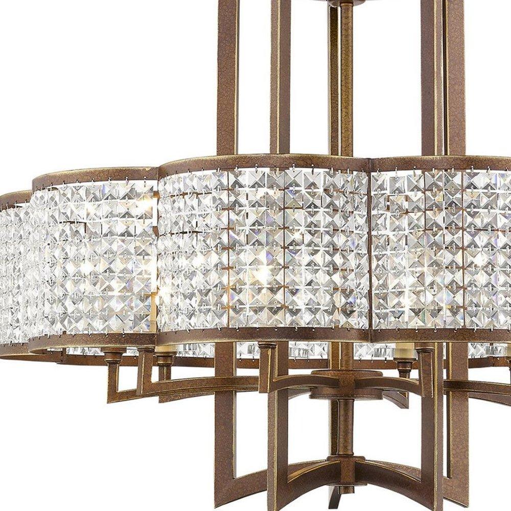 Bronze Ten Light Metal Dimmable Chandelier With Shades HomeRoots