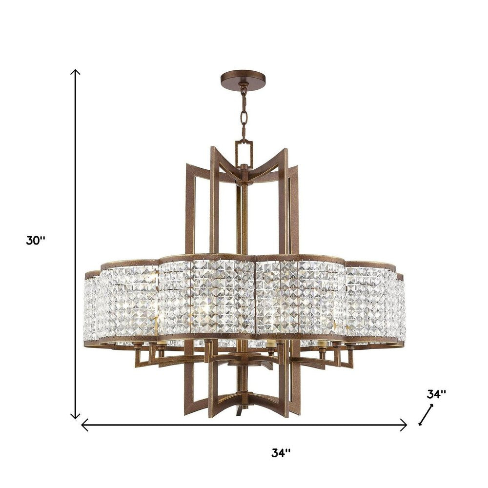 Bronze Ten Light Metal Dimmable Chandelier With Shades HomeRoots
