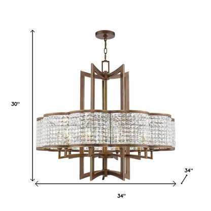 Bronze Ten Light Metal Dimmable Chandelier With Shades HomeRoots