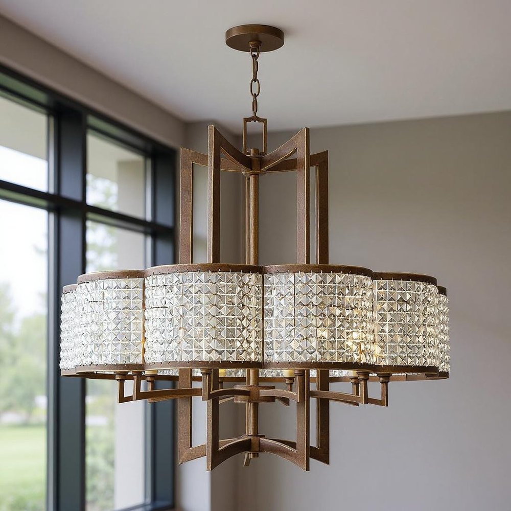 Bronze Ten Light Metal Dimmable Chandelier With Shades HomeRoots