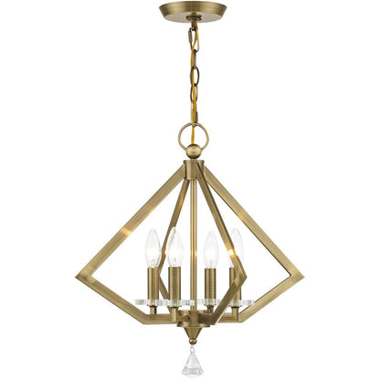 Antiqued Brass Four Light Metal Dimmable Chandelier With Shades HomeRoots