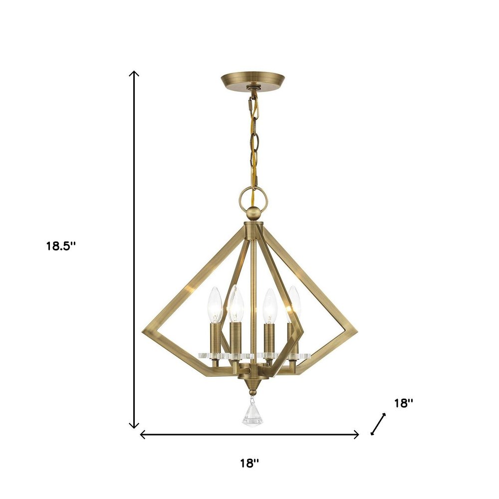 Antiqued Brass Four Light Metal Dimmable Chandelier With Shades HomeRoots