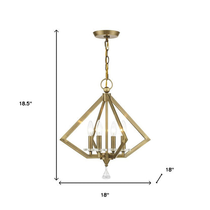 Antiqued Brass Four Light Metal Dimmable Chandelier With Shades HomeRoots