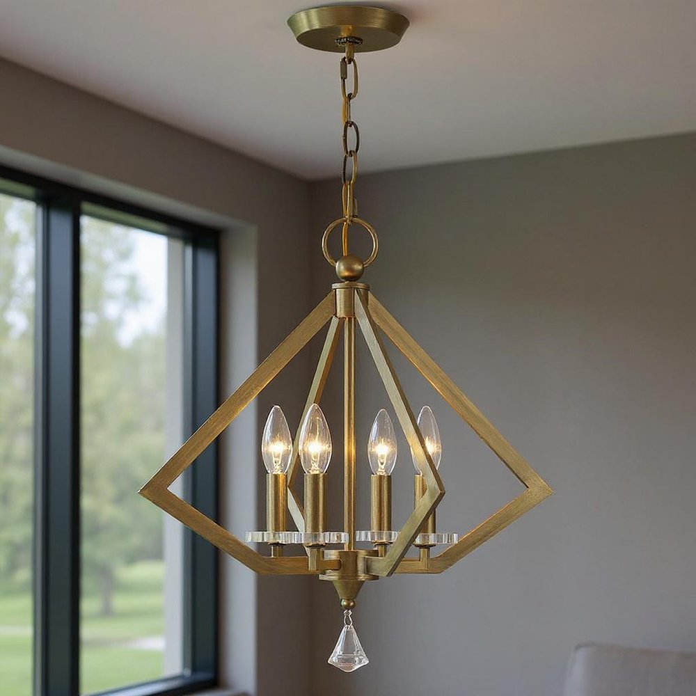 Antiqued Brass Four Light Metal Dimmable Chandelier With Shades HomeRoots