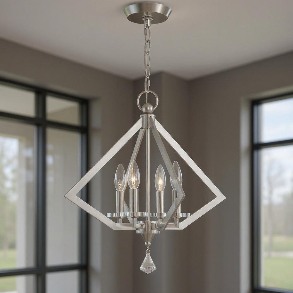 Nickel Four Light Metal Dimmable Chandelier With Shades HomeRoots