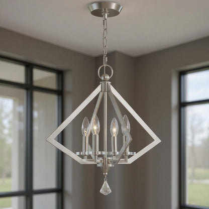 Nickel Four Light Metal Dimmable Chandelier With Shades HomeRoots