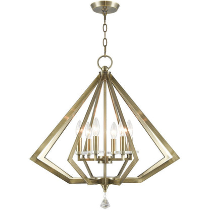 Antiqued Brass Six Light Metal Dimmable Chandelier With Shades HomeRoots