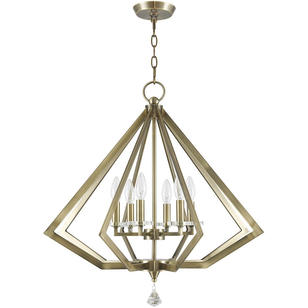 Antiqued Brass Six Light Metal Dimmable Chandelier With Shades HomeRoots