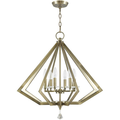 Antiqued Brass Six Light Metal Dimmable Chandelier With Shades HomeRoots