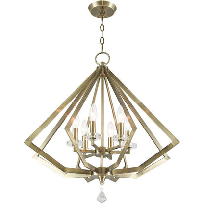Antiqued Brass Six Light Metal Dimmable Chandelier With Shades HomeRoots
