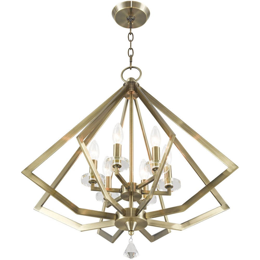Antiqued Brass Six Light Metal Dimmable Chandelier With Shades HomeRoots
