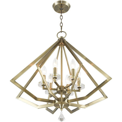 Antiqued Brass Six Light Metal Dimmable Chandelier With Shades HomeRoots