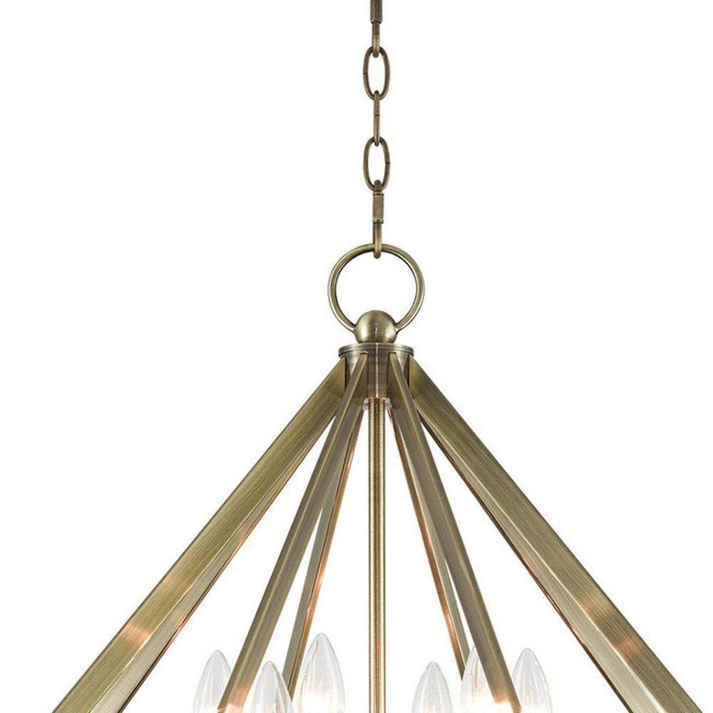 Antiqued Brass Six Light Metal Dimmable Chandelier With Shades HomeRoots