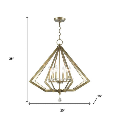 Antiqued Brass Six Light Metal Dimmable Chandelier With Shades HomeRoots