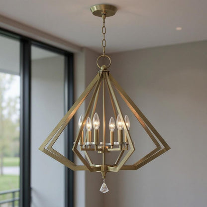 Antiqued Brass Six Light Metal Dimmable Chandelier With Shades HomeRoots