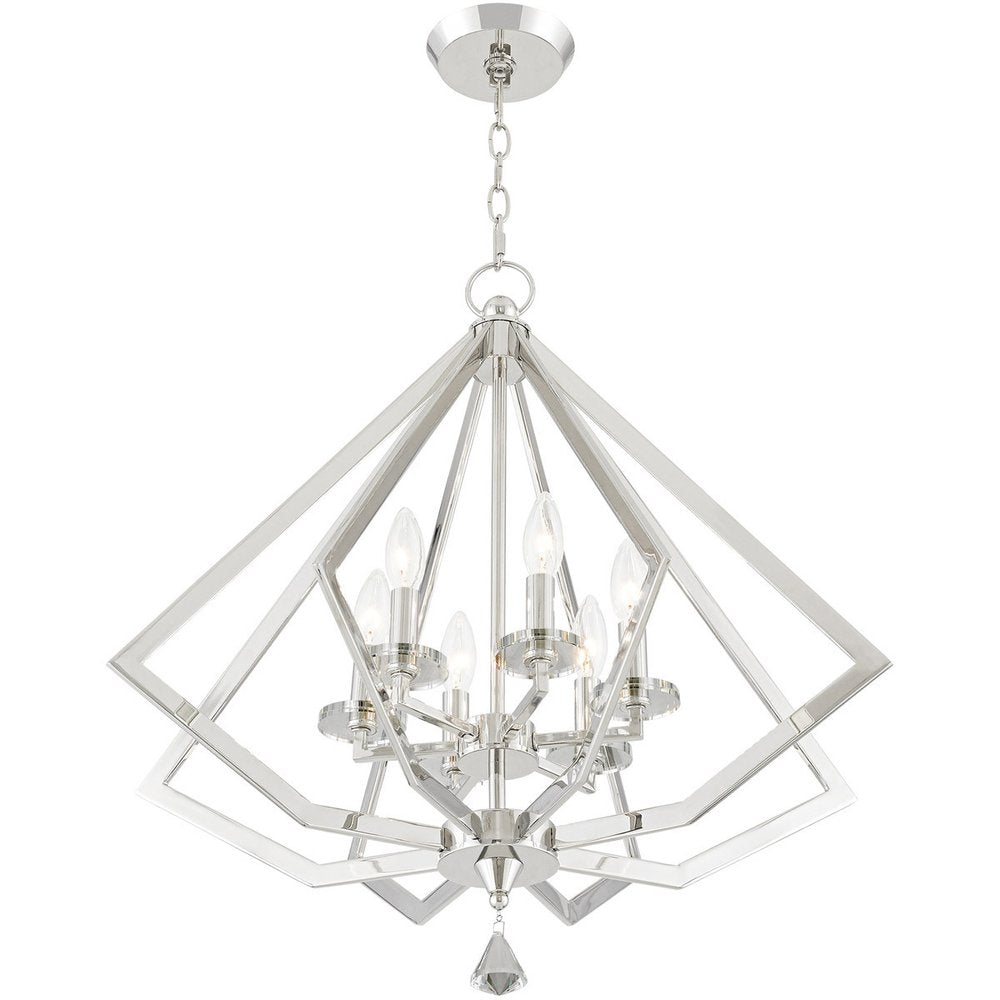 Nickel Six Light Metal Dimmable Chandelier With Shades HomeRoots