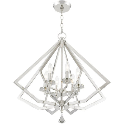 Nickel Six Light Metal Dimmable Chandelier With Shades HomeRoots