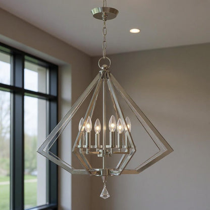 Nickel Six Light Metal Dimmable Chandelier With Shades HomeRoots