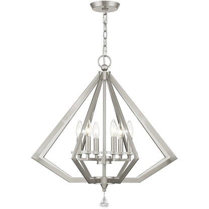 Nickel Six Light Metal Dimmable Chandelier With Shades HomeRoots