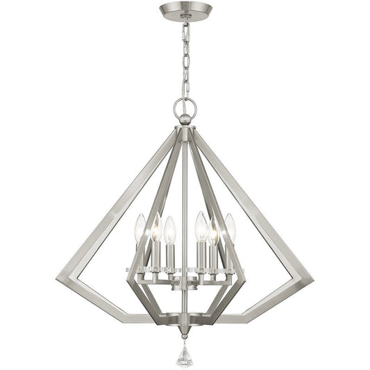 Nickel Six Light Metal Dimmable Chandelier With Shades HomeRoots