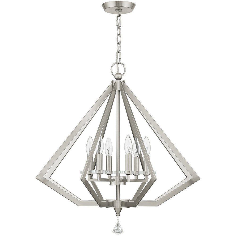 Nickel Six Light Metal Dimmable Chandelier With Shades HomeRoots