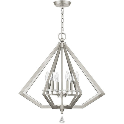 Nickel Six Light Metal Dimmable Chandelier With Shades HomeRoots