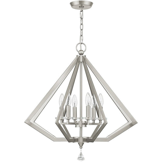 Nickel Six Light Metal Dimmable Chandelier With Shades HomeRoots