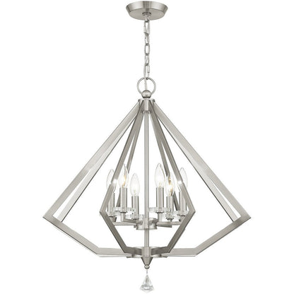 Nickel Six Light Metal Dimmable Chandelier With Shades HomeRoots