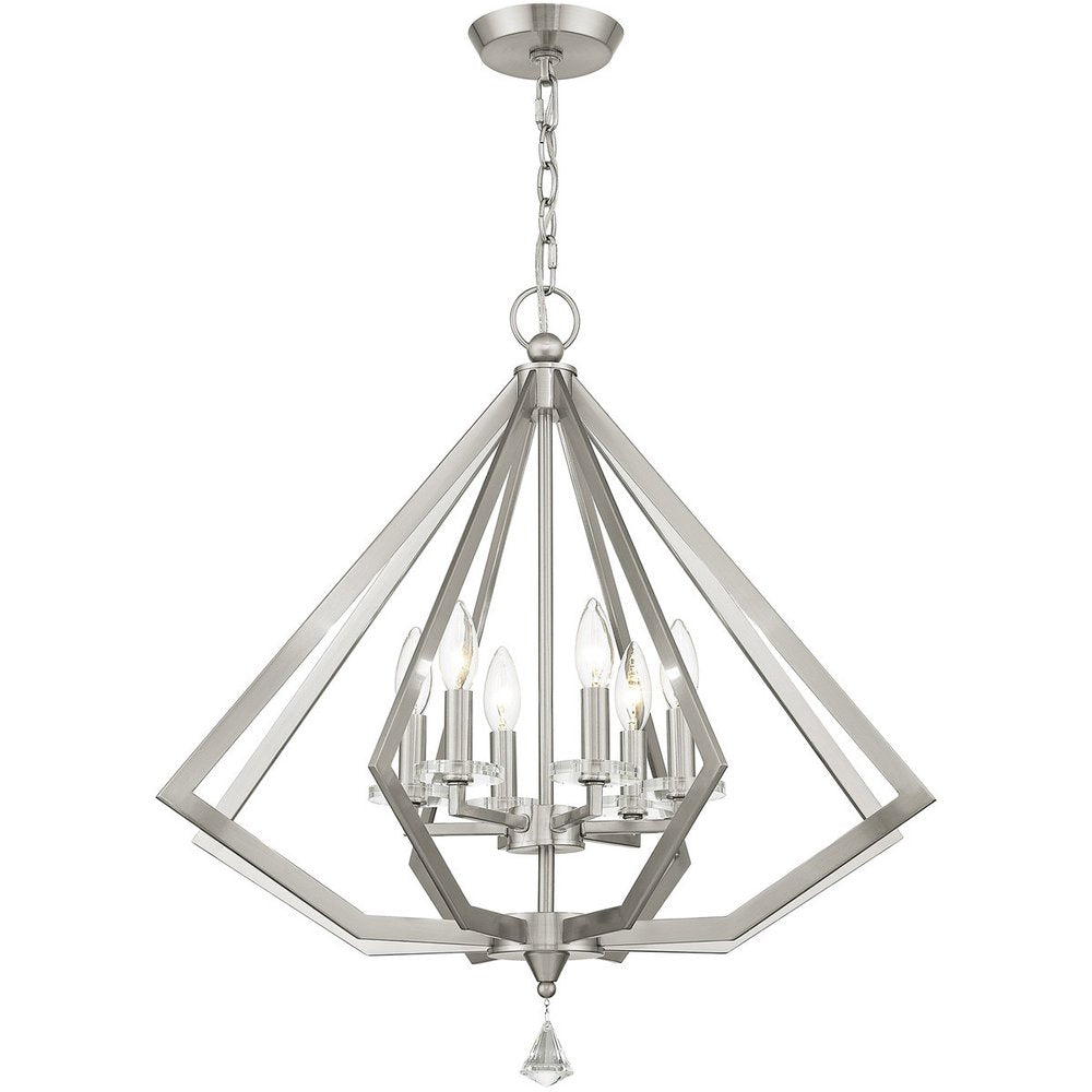 Nickel Six Light Metal Dimmable Chandelier With Shades HomeRoots