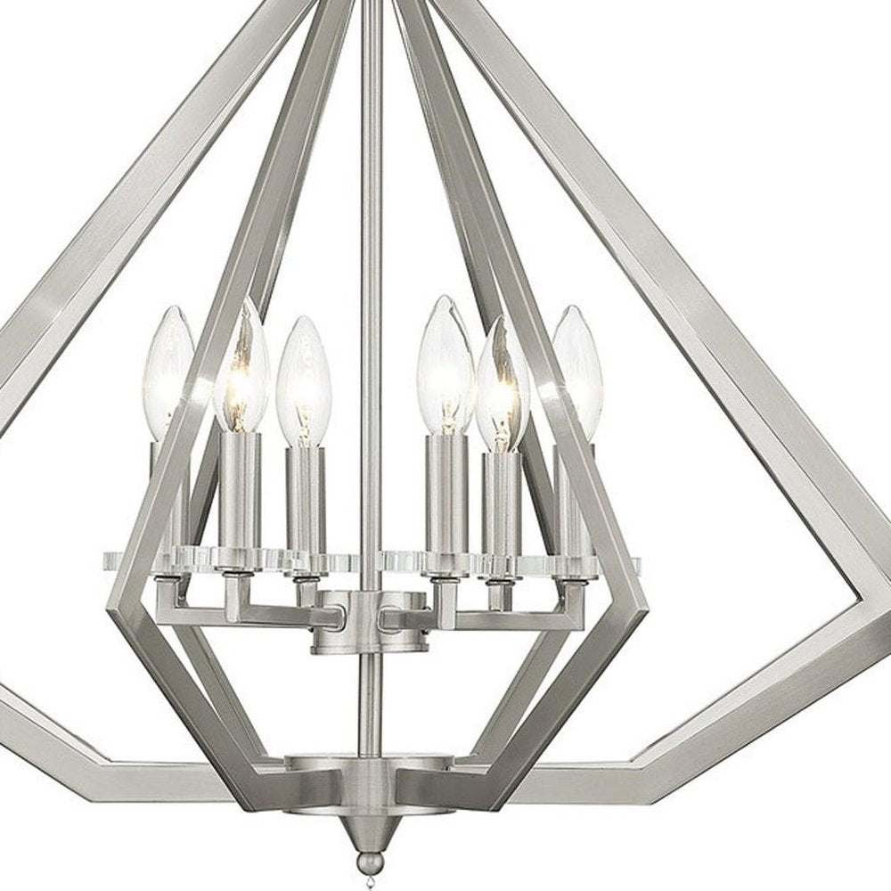 Nickel Six Light Metal Dimmable Chandelier With Shades HomeRoots