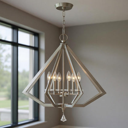 Nickel Six Light Metal Dimmable Chandelier With Shades HomeRoots