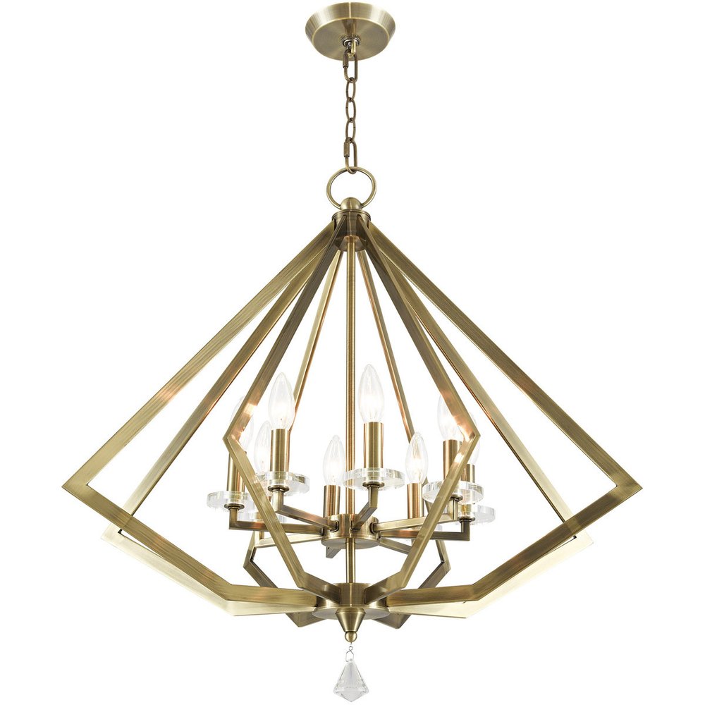 Antiqued Brass Eight Light Metal Dimmable Chandelier With Shades HomeRoots