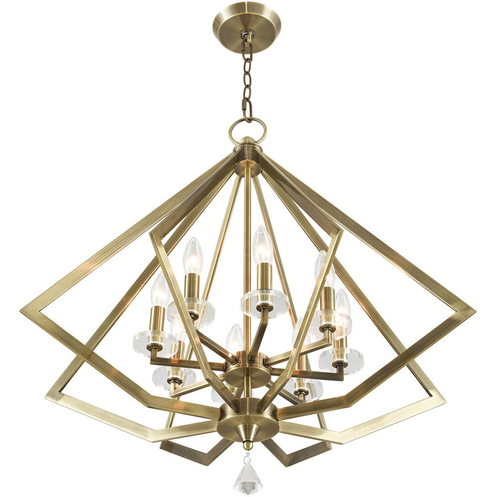 Antiqued Brass Eight Light Metal Dimmable Chandelier With Shades HomeRoots