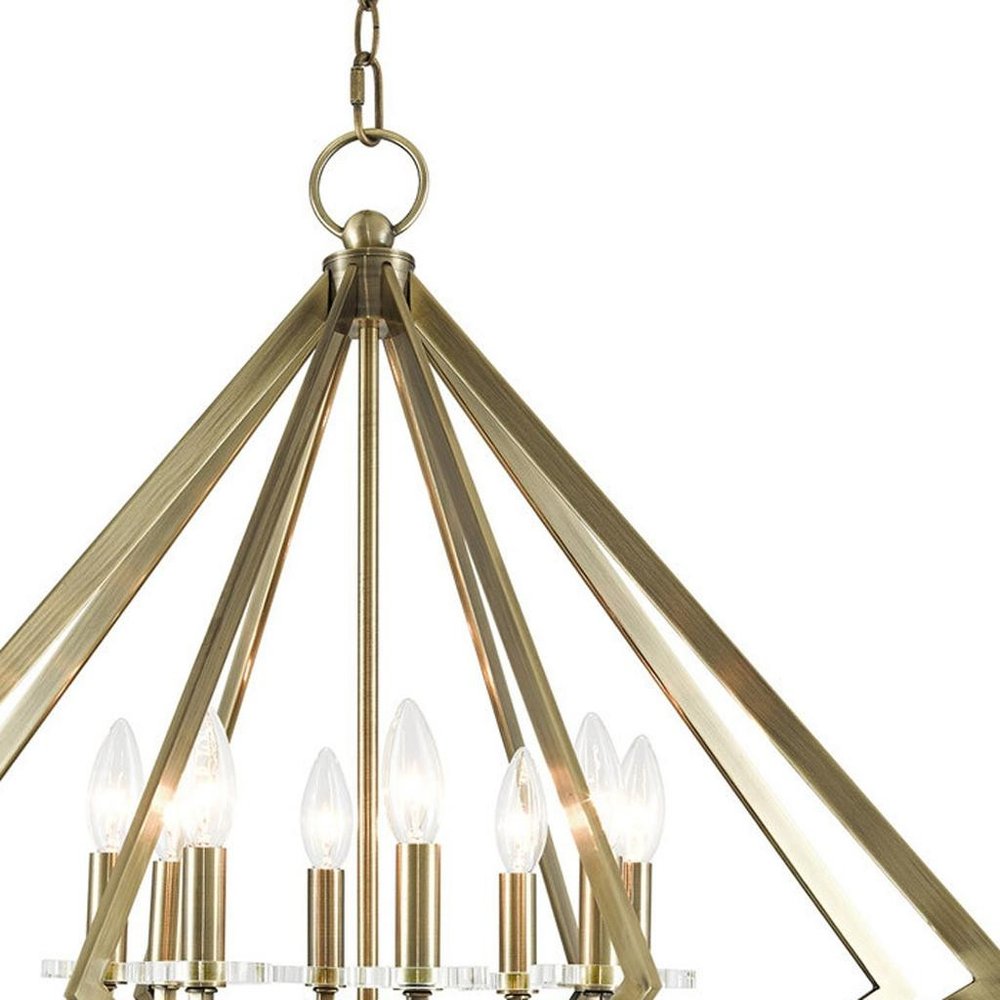 Antiqued Brass Eight Light Metal Dimmable Chandelier With Shades HomeRoots
